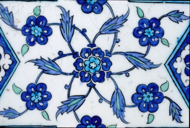 Detail of Islamic Tile with Floral Design from Damascus, Syria